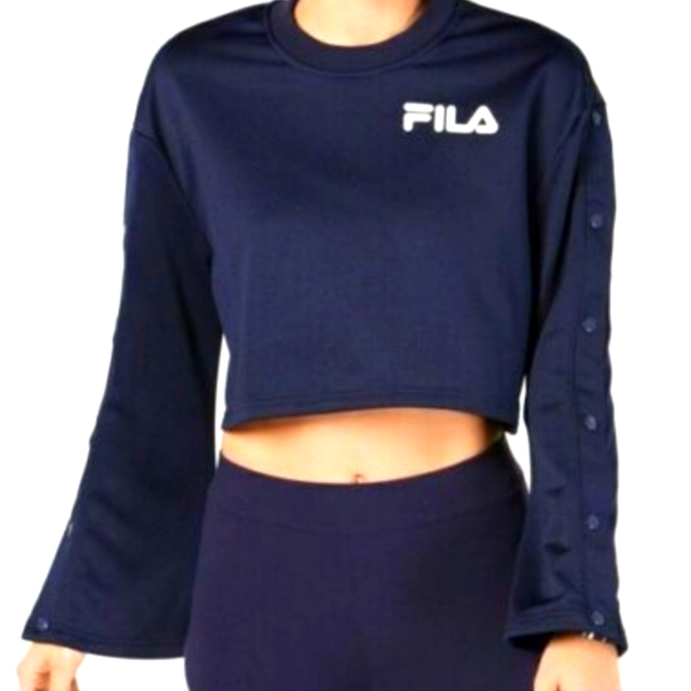 FILA Navy Flared sleeve, cropped top sweatshirt small